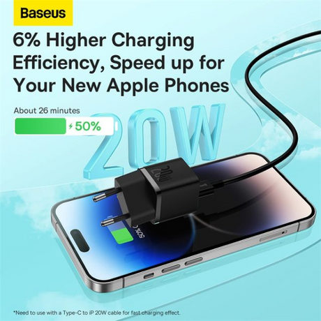 Baseus GaN5 Fast Charger(mini) 1C 20W EU - Black-CCGN050101-dokantech#