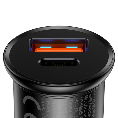Baseus Circular metal A+C 30W PPS Car Charger - Black - Dokkantech