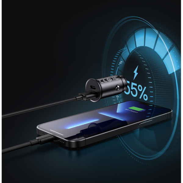 Baseus Circular metal A+C 30W PPS Car Charger - Black - Dokkantech