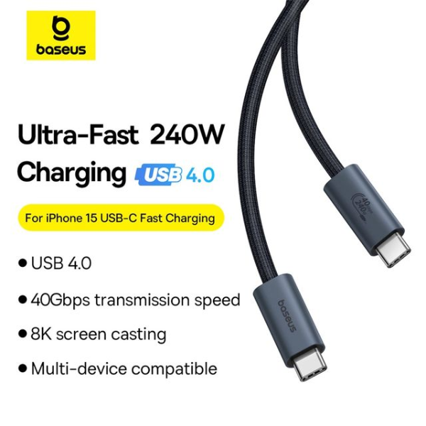 Baseus Flash Series 2 USB4 Type-C to Type-C 240W Cable 1m – Black - Dokkantech