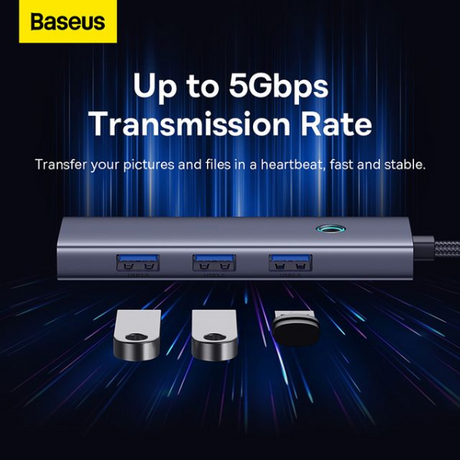 Baseus UltraJoy 5-Port USB-C Hub with HDMI, USB 3.0 & PD – Grey - Dokkantech 
