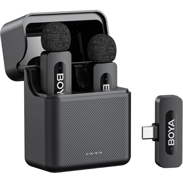Boya BY-V30 Dual-Channel Wireless Microphone 2.4 GHz for USB-C Devices with Charging Case - Black Pocket-studio dokkan tech 