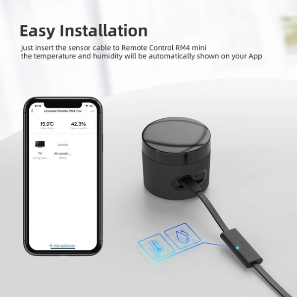 BroadLink HTS2 Sensor  Accessory – Temp & Humidity Monitor for RM4 Mini/Pro
