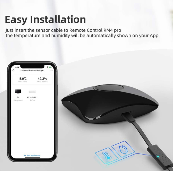 BroadLink HTS2 Sensor  Accessory – Temp & Humidity Monitor for RM4 Mini/Pro
