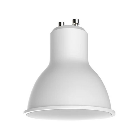 A white GU10 LED spotlight with a matte white dome-shaped shade and silver metal contact points at the top, shown against a solid white background.