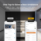 Smart home app interface with two smartphone screens showing different scenes.