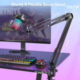 MAONO DGM20S Gaming USB RGB Microphone with Boom Arm Bundle - Black