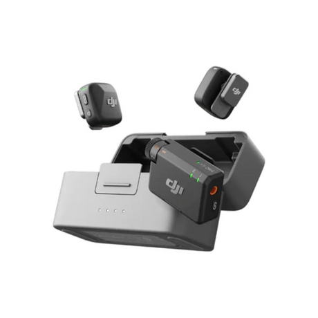 DJI Mic Mini dual wireless mic system with charging case – front view black