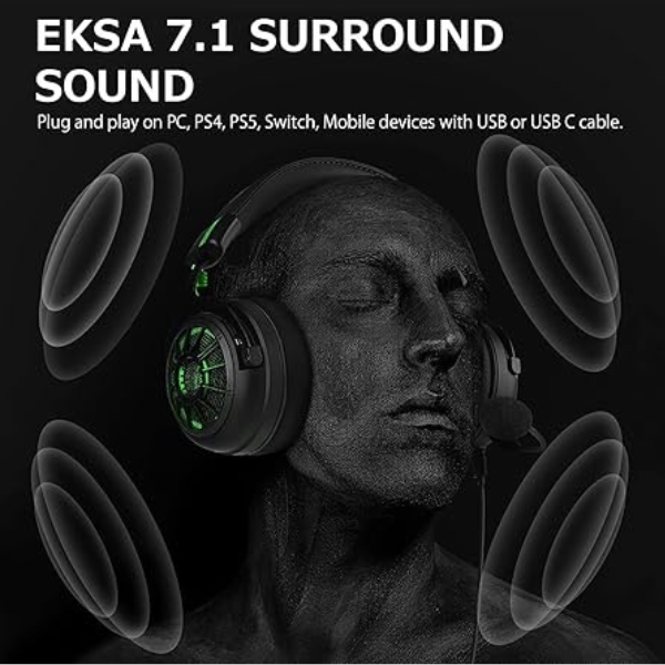 EKSA E5000 Pro Wired Gaming Headset – 7.1 Surround, ENC Mic, Black-dokantech#