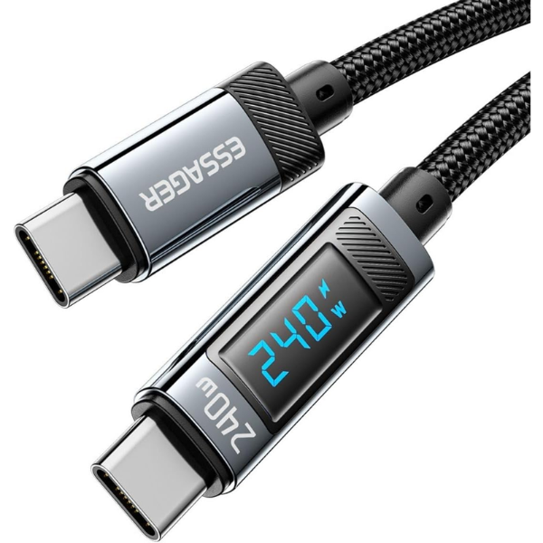 ESSAGER 240W Type C to Type C Cable With Digital Display - Black - Dokkan tech