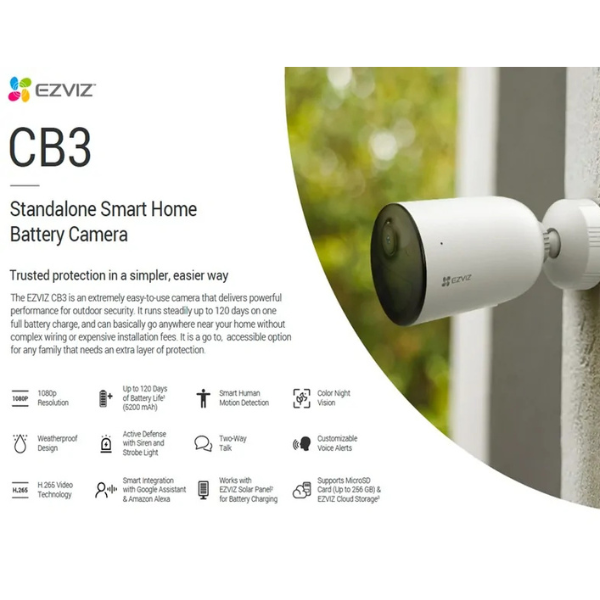 EZVIZ CB3 2K Smart Home  Battery Camera (AOV) – Type-C, Always-On, Outdoor Use-Dokkantech