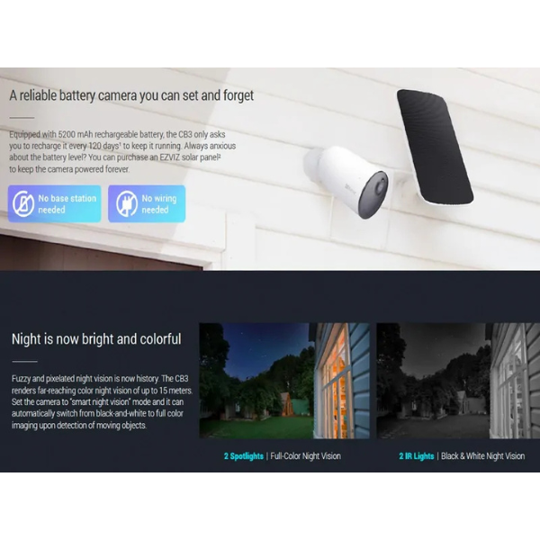 EZVIZ CB3 2K Smart Home  Battery Camera (AOV) – Type-C, Always-On, Outdoor Use-Dokkantech