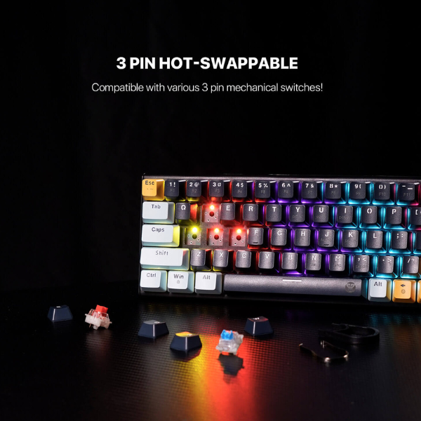Fantech Atom 63 MK874 V2 Mechanical Keyboard – Blue Switch, Mizu Sky Blue-dokkantech