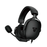 Black over-ear gaming headset with an adjustable boom microphone, shown on a solid white background.