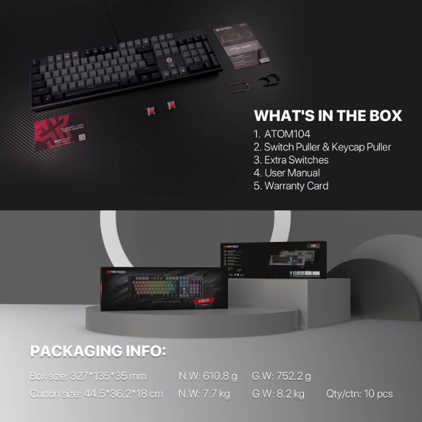 Fantech Atom 104 MK886 V2 Mechanical  Gaming Keyboard – Red Switch – Gray-dokantech