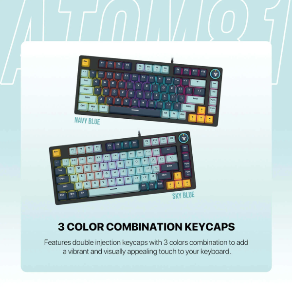 Fantech Atom 81 MK875 V2 Mechanical Gaming Keyboard Blue Switch EN Mizu Edition - Sky Blue - Dokkantech