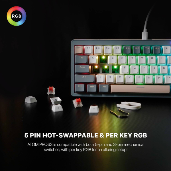 Fantech Atom Pro63 MK912 Mechanical Gaming Keyboard Red Switch EN Stellar Edition - Mercury - Dokkantech