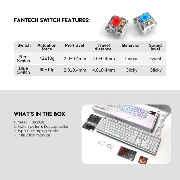 Fantech MAXFIT108 MK855 RGB Mechanical Gaming Keyboard – EN Layout - Dokkantech