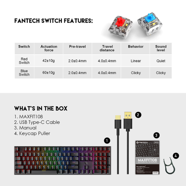 Fantech MAXFIT108 MK855 RGB Mechanical Gaming Keyboard – EN Layout - Dokkantech