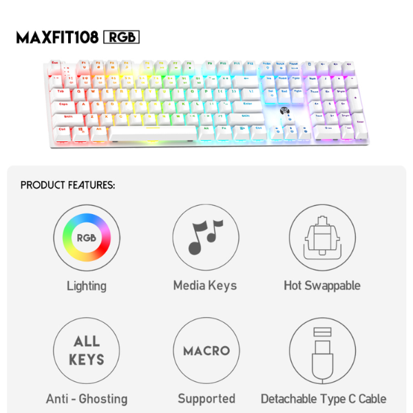 Fantech MAXFIT108 MK855 RGB Mechanical Gaming Keyboard – EN Layout - Dokkantech