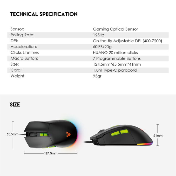 -Fantech VX6 Phantom II Wired Gaming Mouse – RGB, 7200 DPI – Black Dokkantech