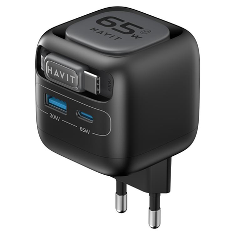 Havit65WGaNTravelChargerUC253EURetractableCableBlack-dokantech#