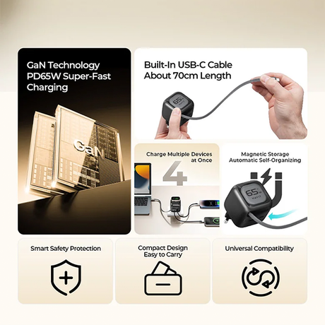 Havit65WGaNTravelChargerUC253EURetractableCableBlack-dokantech#