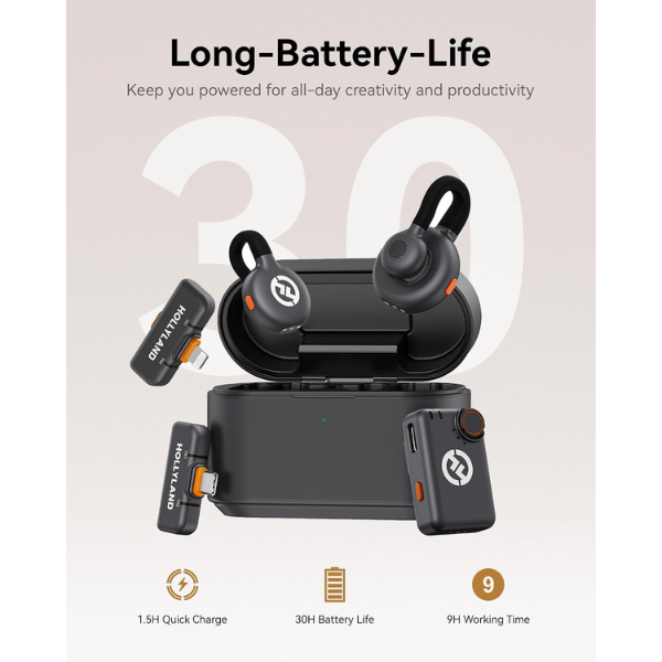 Hollyland Lark M2S Ultimate Combo Wireless Mic battery life