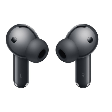 Inner view of the black Huawei FreeBuds 7i earbuds showing the silicone tips and L/R markings.