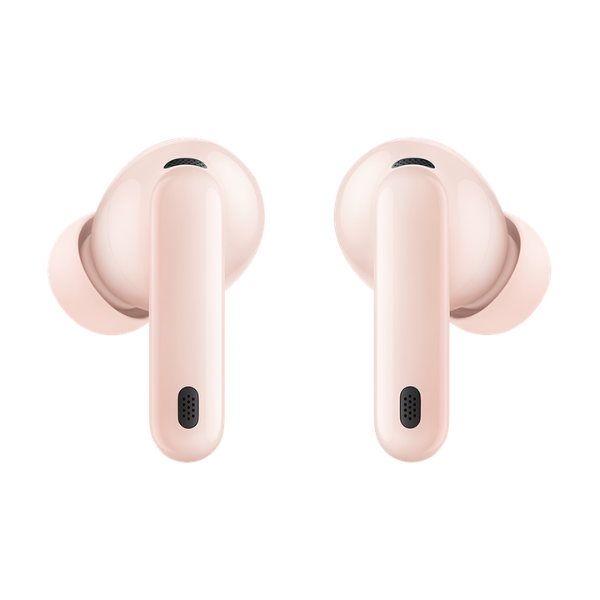 Outer view of the two pink Huawei FreeBuds 7i earbuds showing their stems.