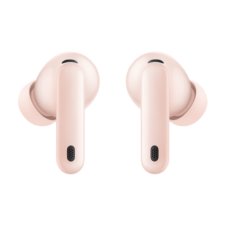 Outer view of the two pink Huawei FreeBuds 7i earbuds showing their stems.