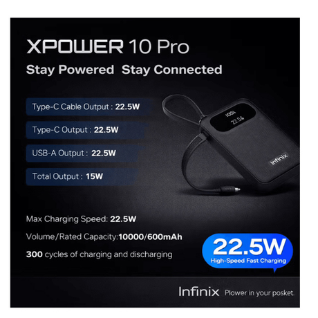 InfinixXPower10Pro10000mAhPowerBankwithBuilt-inCable22.5W-Features  1 -DokkanTech 