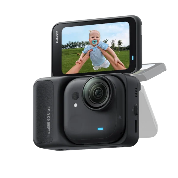 Insta360 GO Ultra 4K camera in black, full kit view - DokkanTech