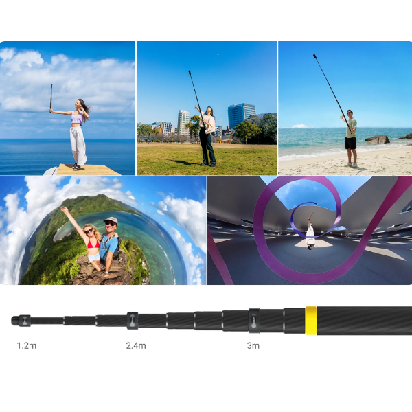 Insta360 Extends Selfie Stick From 36cm to 3m (1.4 in to 9.8ft) - Black