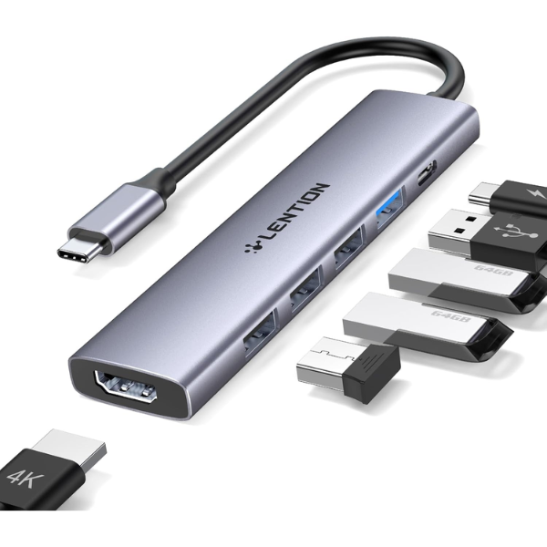 LENTION USB-C Hub 100W PD, 4K HDMI, 4 USB 3.0 Ports (CB-CH17)  – Space Gray - Dokkantech