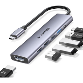 Lention USB-C hub 100W PD 4K HDMI 4 USB 3.0 ports CB-CH17 – front view space gray
