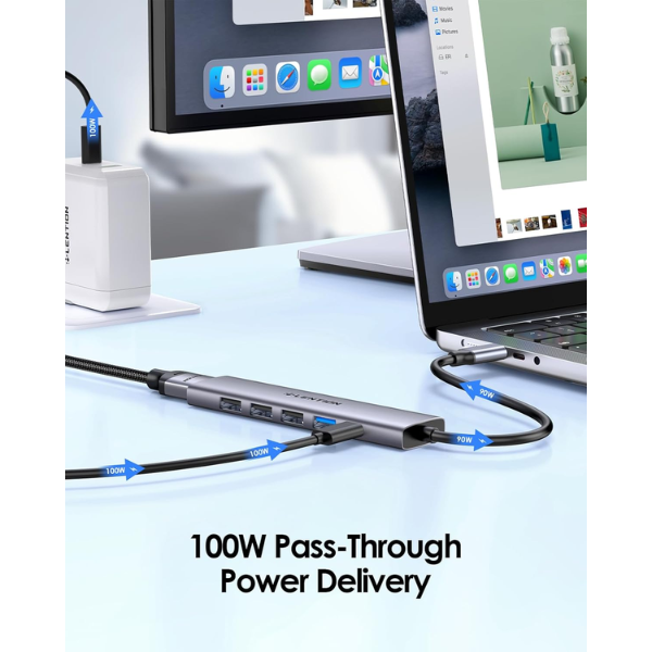 LENTION USB-C Hub 100W PD, 4K HDMI, 4 USB 3.0 Ports (CB-CH17)  – Space Gray - Dokkantech
