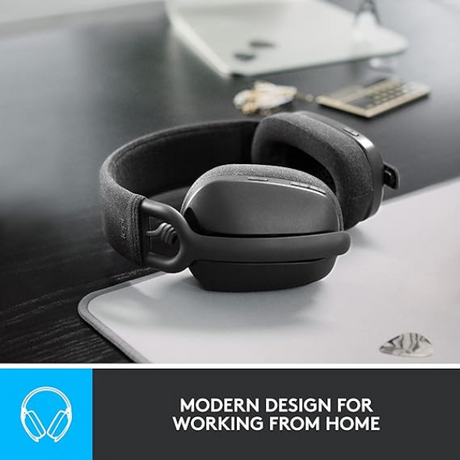 Logitech Zone Vibe 100 headset – wearing in office