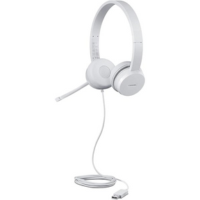 Lenovo 110 stereo USB-A headset 1.8m cable – front view cloud grey