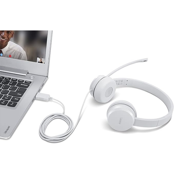 DokanTech_Lenovo 110 Stereo Headset USB-A, 1.8m Cable - Cloud Grey