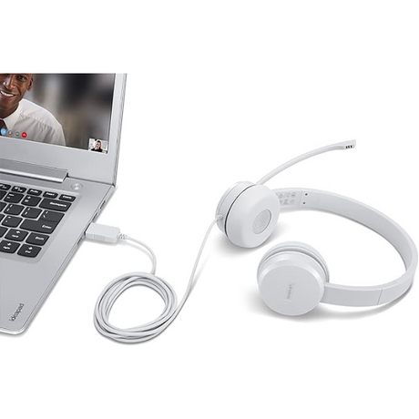 DokanTech_Lenovo 110 Stereo Headset USB-A, 1.8m Cable - Cloud Grey