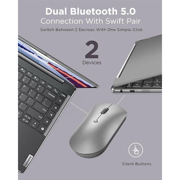 DokanTech_Lenovo 600 Bluetooth Silent Mouse Dual-Host, Switch Between 2 Devices - Iron Grey
