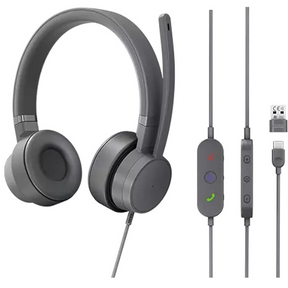 Lenovo Go wired ANC headset active noise cancellation – front view storm grey