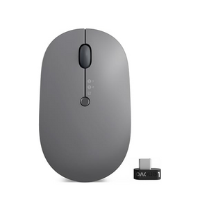 Lenovo Go wireless multi-device ergonomic mouse – front view storm grey