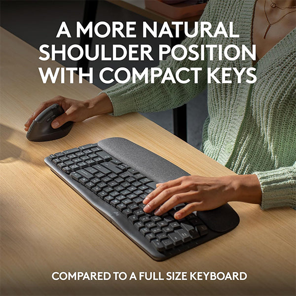 Logitech Wave Keys Wireless Ergonomic Keyboard with Cushioned Palm Rest - Ara - DokanTech #