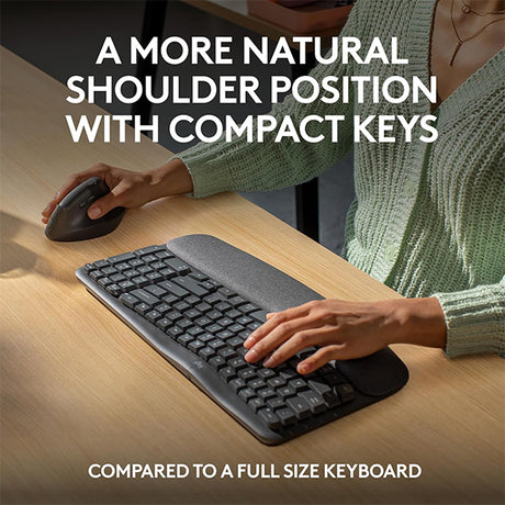 Logitech Wave Keys Wireless Ergonomic Keyboard with Cushioned Palm Rest - Ara - DokanTech #