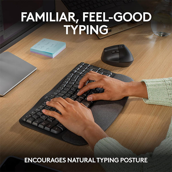 Logitech Wave Keys Wireless Ergonomic Keyboard with Cushioned Palm Rest - Ara - DokanTech #