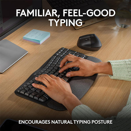 Logitech Wave Keys Wireless Ergonomic Keyboard with Cushioned Palm Rest - Ara - DokanTech #