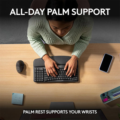 Logitech Wave Keys Wireless Ergonomic Keyboard with Cushioned Palm Rest - Ara - DokanTech #