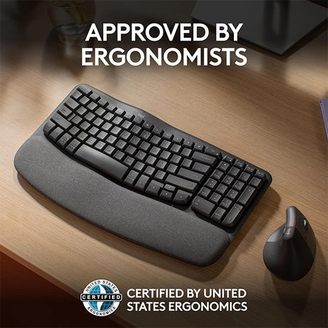 Logitech Wave Keys Wireless Ergonomic Keyboard with Cushioned Palm Rest - Ara - DokanTech #